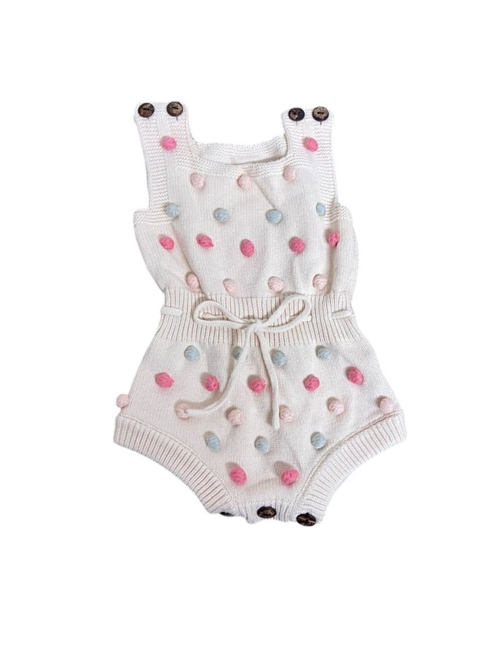 Infant Baby Girl Knit Polka Dot Pom Pom Tank Romper One Piece 3-6 months Summer